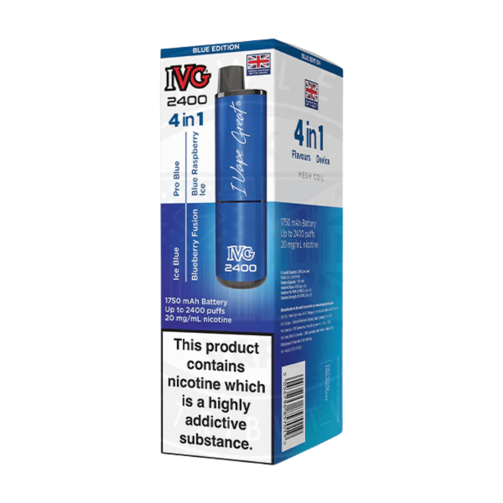 IVG 2400 Rechargeable Vape Kit box of 5 - Eliquid Base - Blue Edition