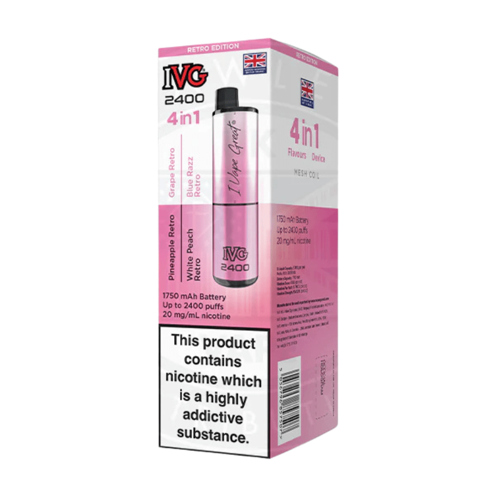 IVG 2400 Rechargeable Vape Kit box of 5 - Eliquid Base - Retro Edition