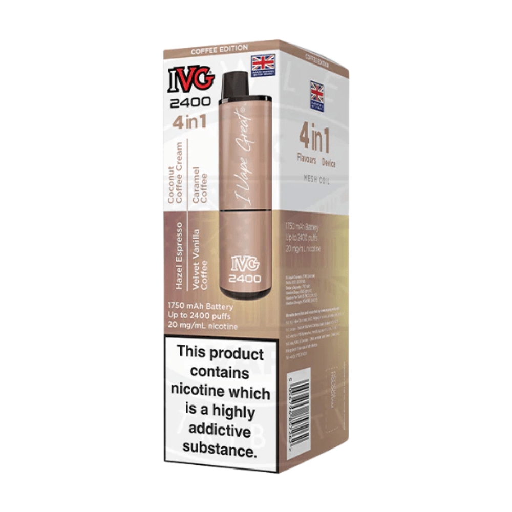 IVG 2400 Rechargeable Vape Kit box of 5 - Eliquid Base - Coffee Edition