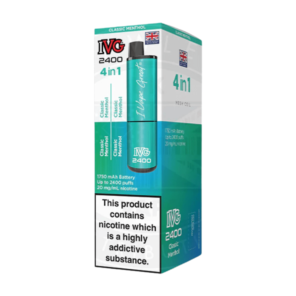IVG 2400 Rechargeable Vape Kit box of 5 - Eliquid Base - Classic Menthol