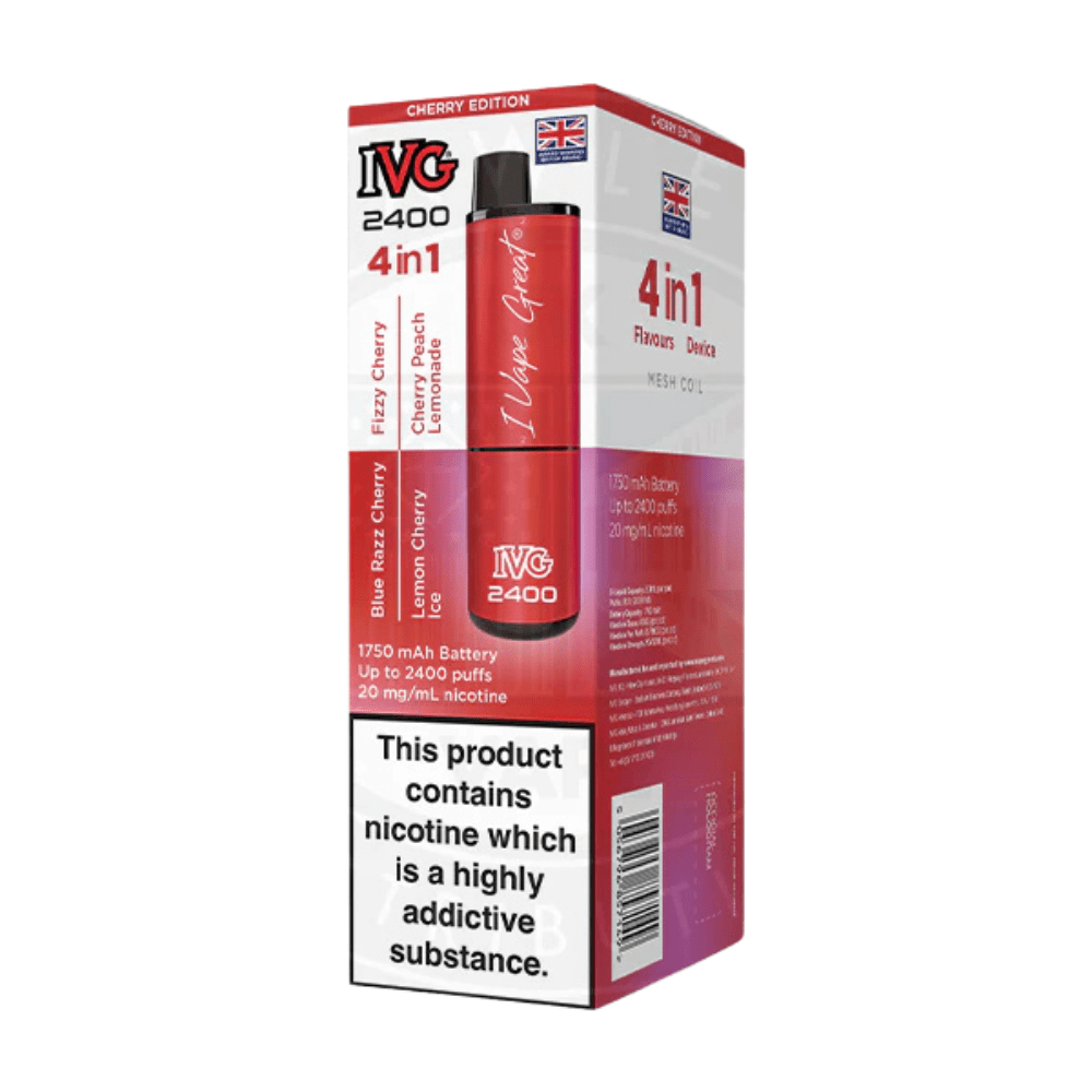 IVG 2400 Rechargeable Vape Kit box of 5 - Eliquid Base - Cherry Edition