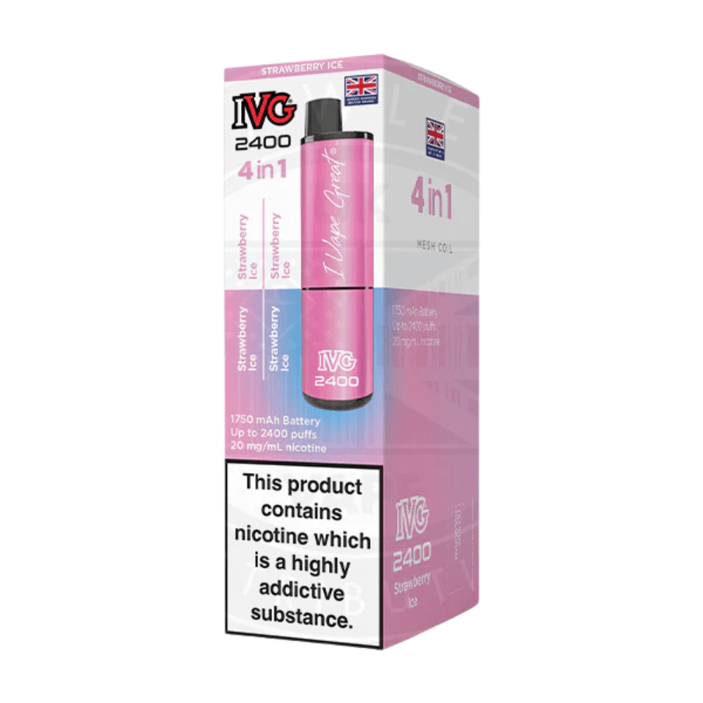 IVG 2400 Rechargeable Vape Kit box of 5 - Eliquid Base - Strawberry Ice