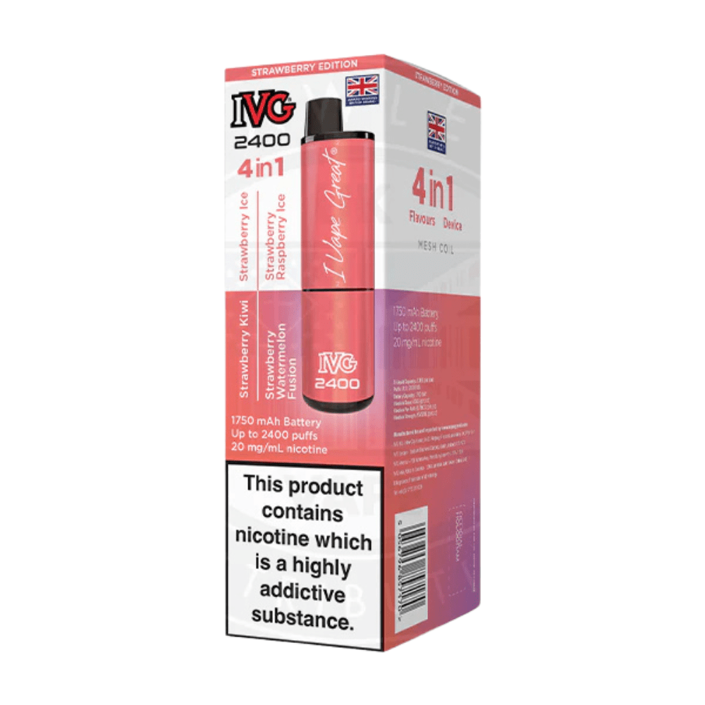 IVG 2400 Rechargeable Vape Kit box of 5 - Eliquid Base - Strawberry Edition