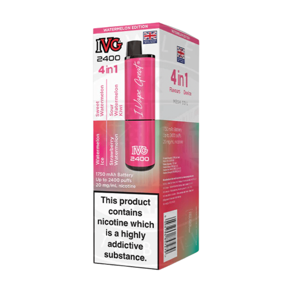 IVG 2400 Rechargeable Vape Kit box of 5 - Eliquid Base - Watermelon Edition