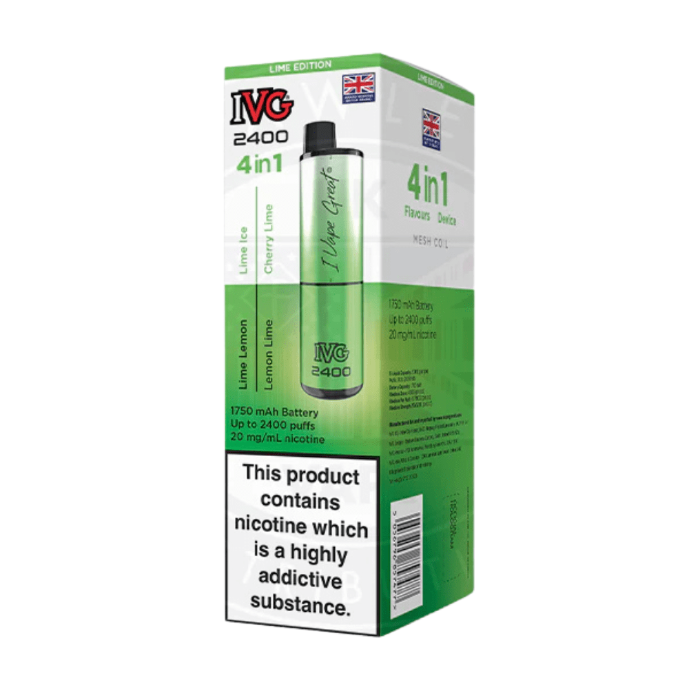 IVG 2400 Rechargeable Vape Kit box of 5 - Eliquid Base - Lime Edition