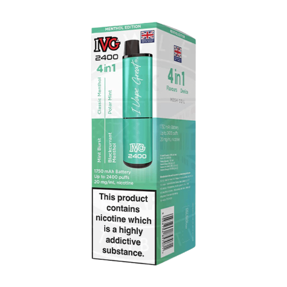 IVG 2400 Rechargeable Vape Kit box of 5 - Eliquid Base - Menthol Edition
