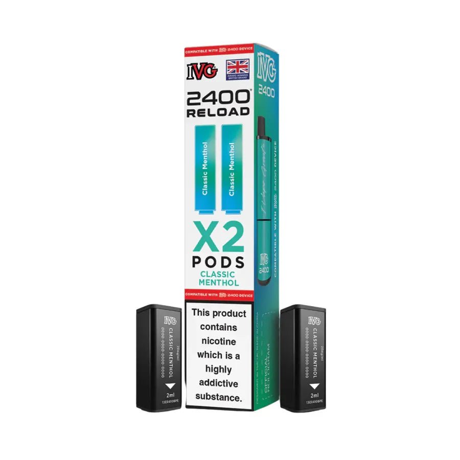 IVG 2400 Reload 2 in 1 Pre - Filled Pods | Pack of 2 - Eliquid Base - Classic Menthol