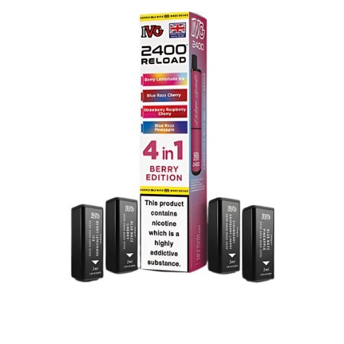 IVG 2400 Reload 4in1 Multi Flavour Pre - filled Vape Pods - Box Of 5 - Eliquid Base - Berry Edition