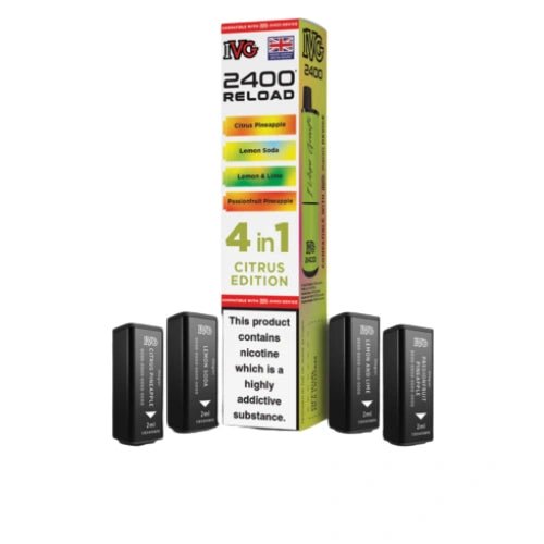IVG 2400 Reload 4in1 Multi Flavour Pre - filled Vape Pods - Box Of 5 - Eliquid Base - Citrus Edition