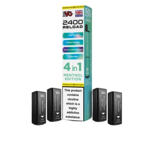 IVG 2400 Reload 4in1 Multi Flavour Pre - filled Vape Pods - Box Of 5 - Eliquid Base - Menthol Edition