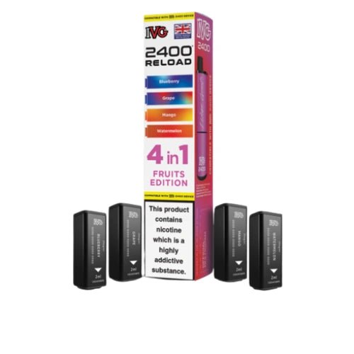 IVG 2400 Reload 4in1 Multi Flavour Pre - filled Vape Pods - Box Of 5 - Eliquid Base - Fruits Edition