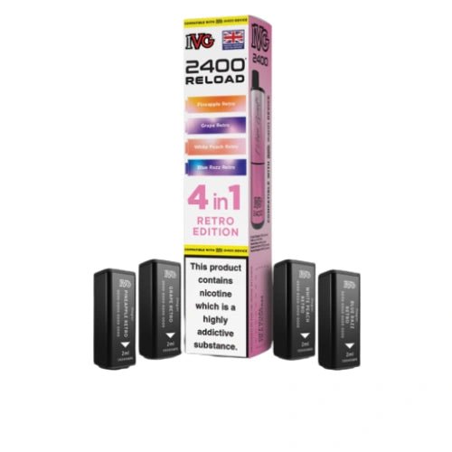 IVG 2400 Reload 4in1 Multi Flavour Pre - filled Vape Pods - Box Of 5 - Eliquid Base - Retro Edition