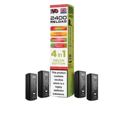 IVG 2400 Reload 4in1 Multi Flavour Pre - filled Vape Pods - Box Of 5 - Eliquid Base - Melon Edition