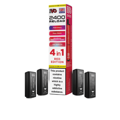 IVG 2400 Reload 4in1 Multi Flavour Pre - filled Vape Pods - Box Of 5 - Eliquid Base - Red Edition