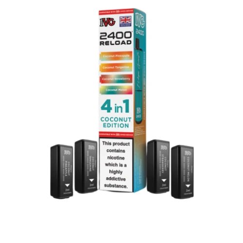 IVG 2400 Reload 4in1 Multi Flavour Pre - filled Vape Pods - Box Of 5 - Eliquid Base - Coconut Edition