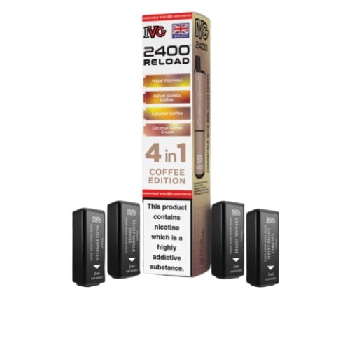 IVG 2400 Reload 4in1 Multi Flavour Pre - filled Vape Pods - Box Of 5 - Eliquid Base - Coffee Edition