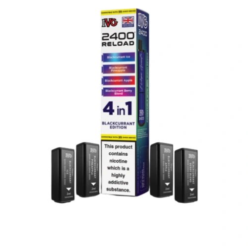 IVG 2400 Reload 4in1 Multi Flavour Pre - filled Vape Pods - Box Of 5 - Eliquid Base - Blackcurrant Edition