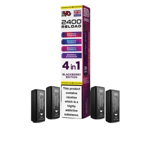 IVG 2400 Reload 4in1 Multi Flavour Pre - filled Vape Pods - Box Of 5 - Eliquid Base - Blackberry Edition