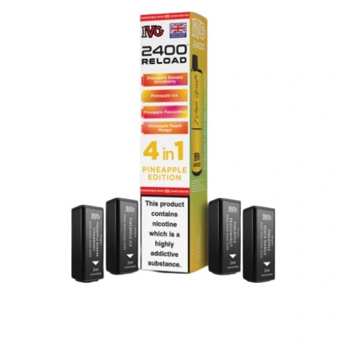 IVG 2400 Reload 4in1 Multi Flavour Pre - filled Vape Pods - Box Of 5 - Eliquid Base - Pineapple Edition
