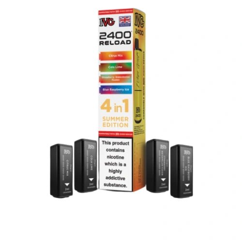 IVG 2400 Reload 4in1 Multi Flavour Pre - filled Vape Pods - Box Of 5 - Eliquid Base - Summer Edition