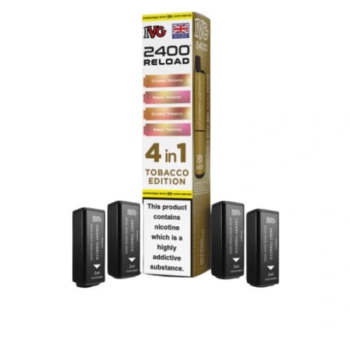 IVG 2400 Reload 4in1 Multi Flavour Pre - filled Vape Pods - Box Of 5 - Eliquid Base - Tobacco Edition