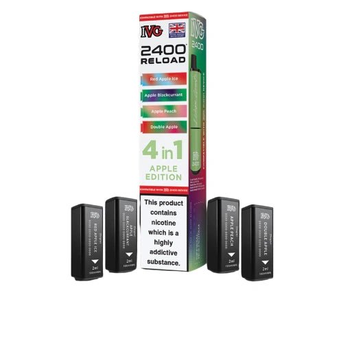 IVG 2400 Reload 4in1 Multi Flavour Pre - filled Vape Pods - Box Of 5 - Eliquid Base - Apple Edition