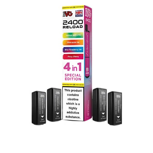 IVG 2400 Reload 4in1 Multi Flavour Pre - filled Vape Pods - Box Of 5 - Eliquid Base - Special Edition