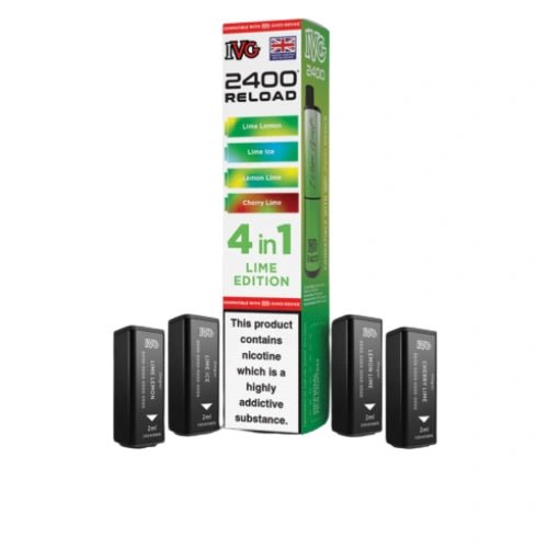 IVG 2400 Reload 4in1 Multi Flavour Pre - filled Vape Pods - Box Of 5 - Eliquid Base - Lime Edition