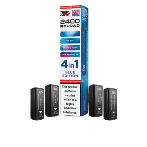 IVG 2400 Reload 4in1 Multi Flavour Pre - filled Vape Pods - Box Of 5 - Eliquid Base - Blue Edition