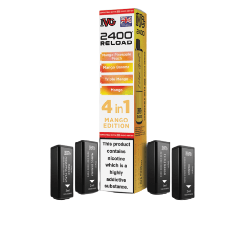 IVG 2400 Reload 4in1 Multi Flavour Pre - filled Vape Pods - Box Of 5 - Eliquid Base - Mango Edition
