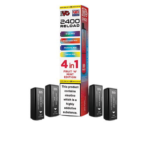 IVG 2400 Reload 4in1 Multi Flavour Pre - filled Vape Pods - Box Of 5 - Eliquid Base - Fruits 'N' Mint Edition