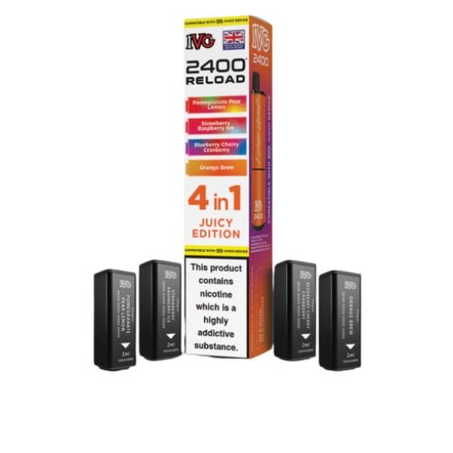 IVG 2400 Reload 4in1 Multi Flavour Pre - filled Vape Pods - Box Of 5 - Eliquid Base - Juicy Edition