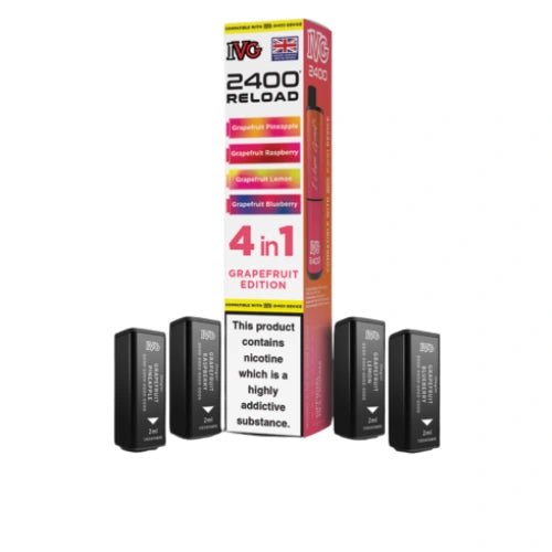 IVG 2400 Reload 4in1 Multi Flavour Pre - filled Vape Pods - Box Of 5 - Eliquid Base - Grapefruit Edition
