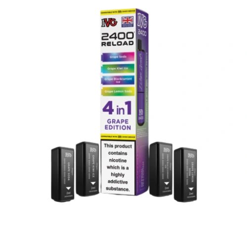 IVG 2400 Reload 4in1 Multi Flavour Pre - filled Vape Pods - Box Of 5 - Eliquid Base - Grape Edition