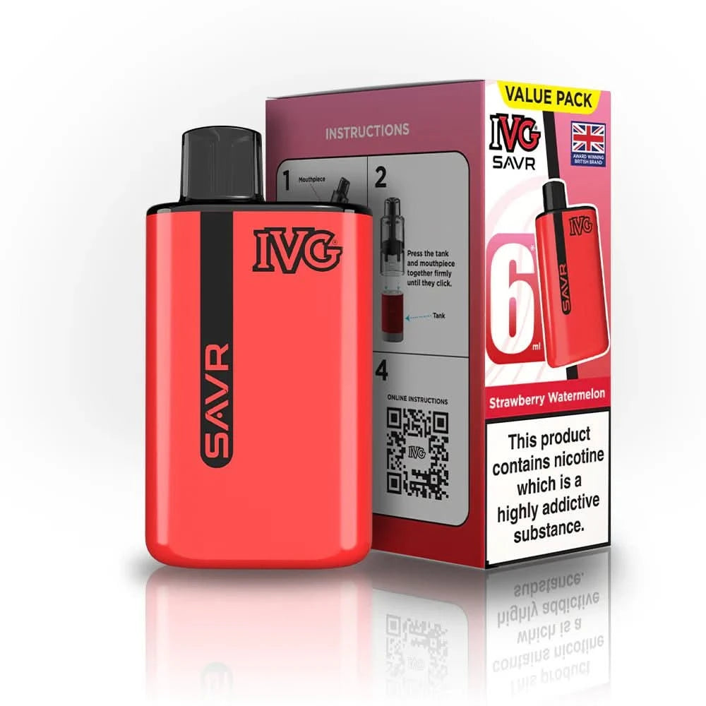 IVG SAVR 3000 Disposable Starter Vape Device - Pack of 5 - Eliquid Base - Strawberry Watermelon