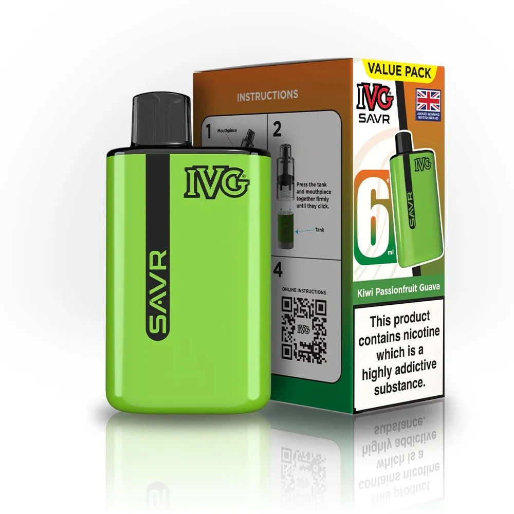 IVG SAVR 3000 Disposable Starter Vape Device - Pack of 5 - Eliquid Base - Kiwi Passion Fruit Guava