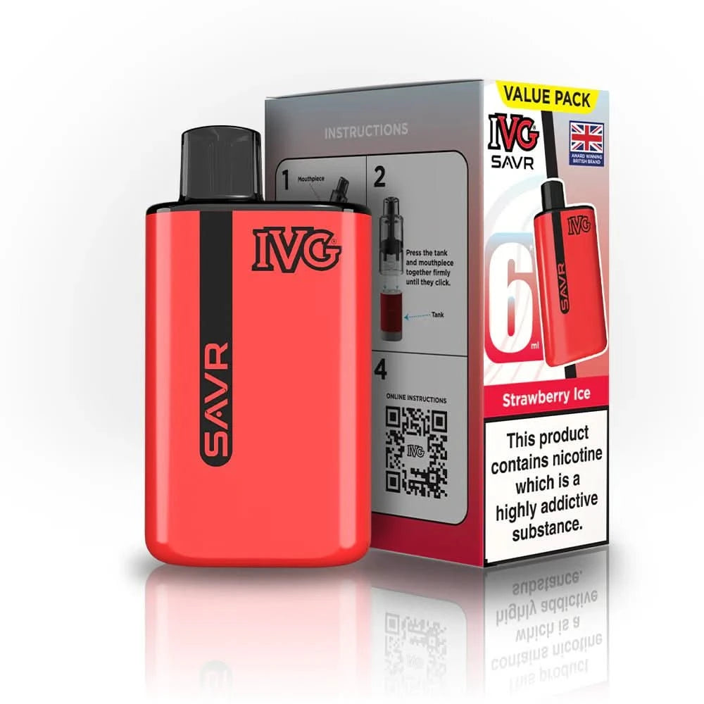 IVG SAVR 3000 Disposable Starter Vape Device - Pack of 5 - Eliquid Base - Strawberry Ice