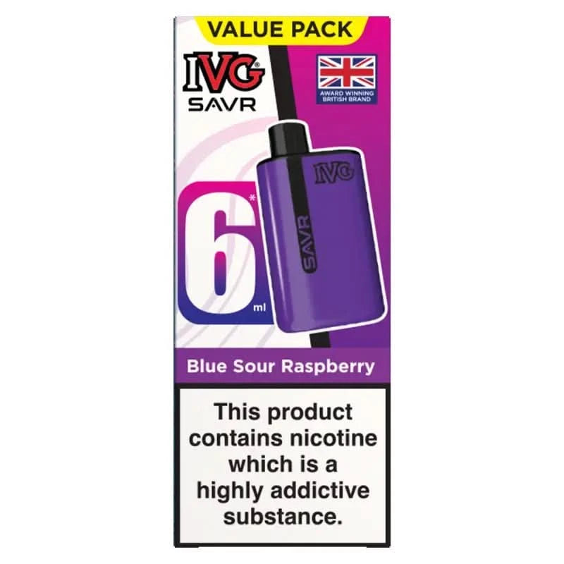 IVG SAVR 3000 Disposable Starter Vape Device - Pack of 5 - Eliquid Base - Blue Sour Raspberry