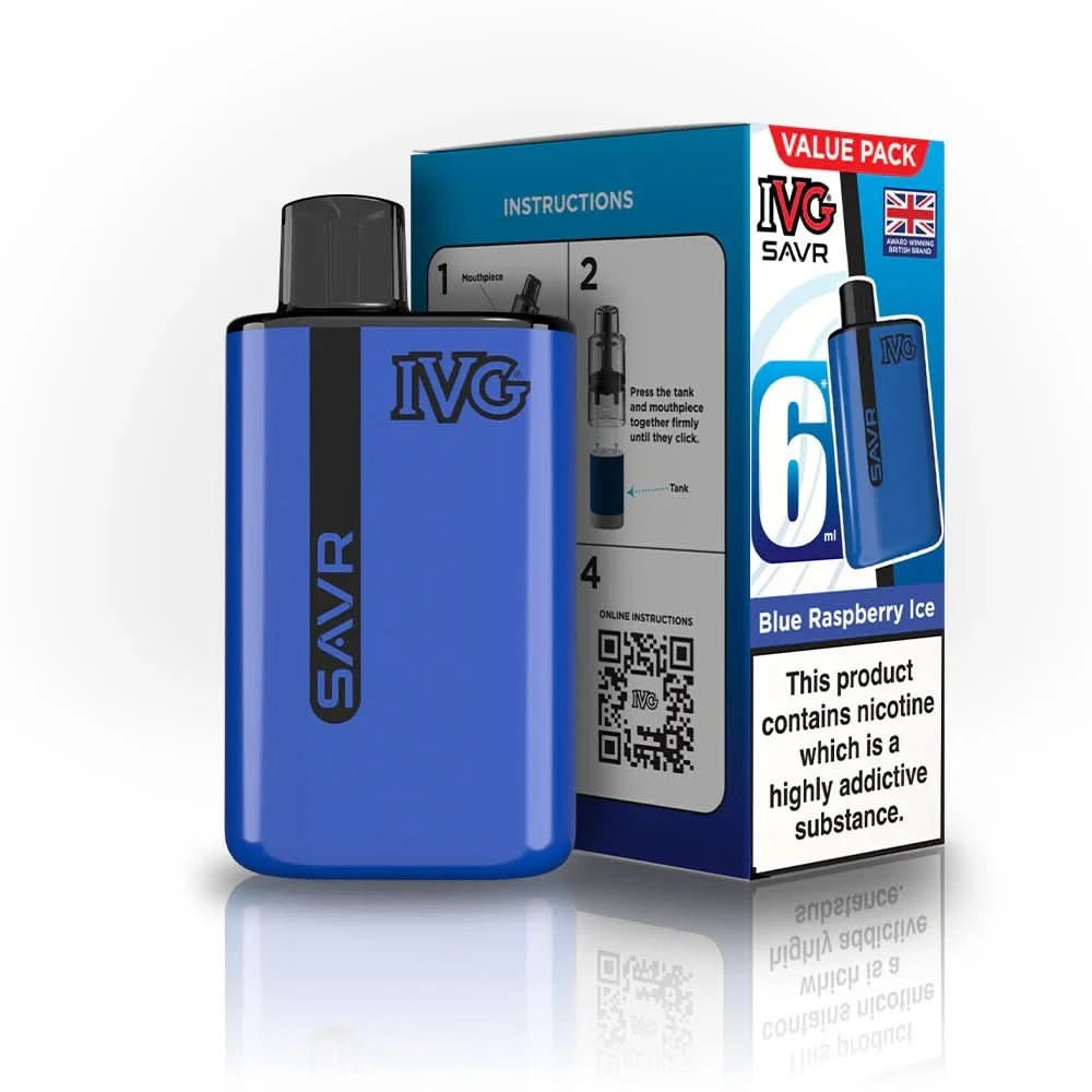 IVG SAVR 3000 Disposable Starter Vape Device - Pack of 5 - Eliquid Base - Blue Raspberry Ice