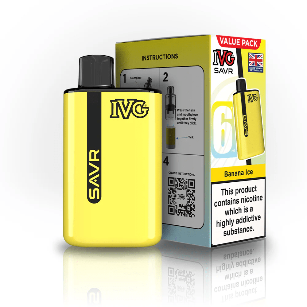 IVG SAVR 3000 Disposable Starter Vape Device - Pack of 5 - Eliquid Base - Banana Ice