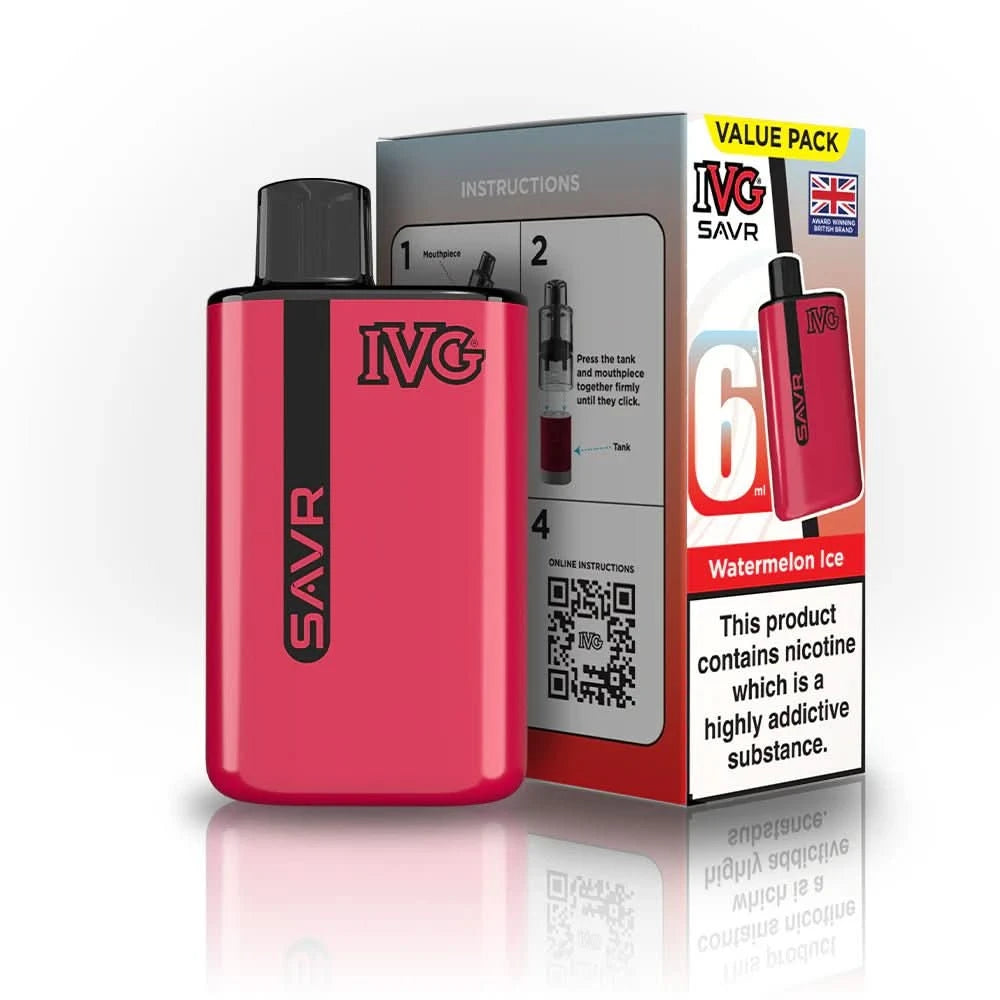 IVG SAVR 3000 Disposable Starter Vape Device - Pack of 5 - Eliquid Base - Watermelon Ice