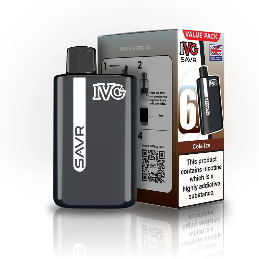 IVG SAVR 3000 Disposable Starter Vape Device - Pack of 5 - Eliquid Base - Cola Ice