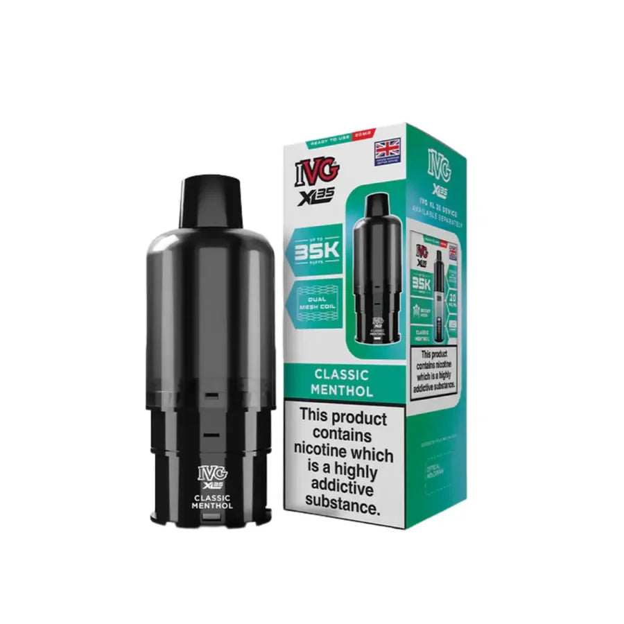 Black vape device and its packaging on a white background