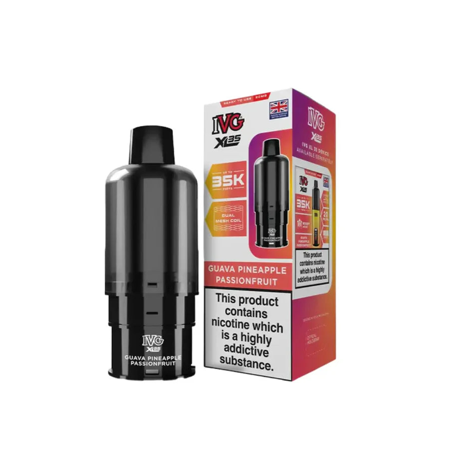 Black vape device and its packaging on a white background