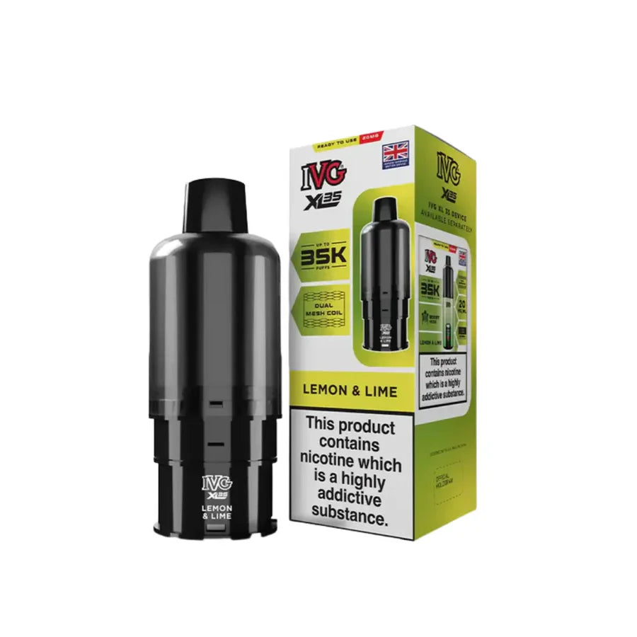 IVG vape device and packaging with lemon and lime flavor on a white background