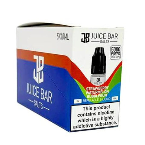 Juice Bar 10ml Nic Salts - Pack Of 5 - Eliquid Base-Strawberry Watermelon Bubblegum