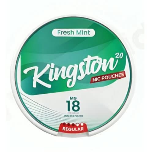 Kingston Nicotine Pouches Fresh Mint in a round can, delivering a crisp and refreshing mint flavour with bold nicotine in a smooth, tobacco-free pouch.