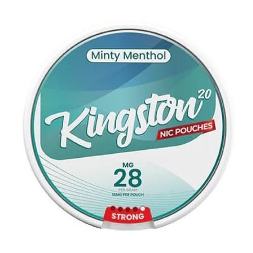 Kingston Nicotine Pouches Minty Menthol in a round can, delivering a refreshing blend of mint and menthol with bold nicotine in a clean, tobacco-free pouch.