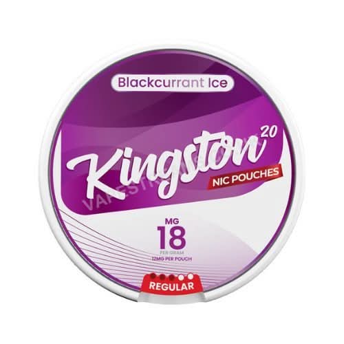 Kingston Nicotine Pouches Blackcurrant Ice in a round can, blending bold blackcurrant flavour with an icy menthol kick and strong nicotine in a tobacco-free pouch.