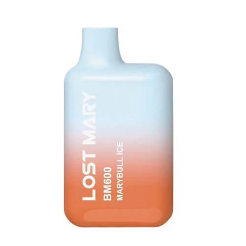 Lost Mary BM600 Marybull Ice pod kit in a compact box, delivering fizzy energy‑drink flavour with an icy finish and 20 mg nicotine.